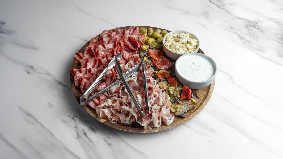 Grazing platter with cured meats and accompaniments