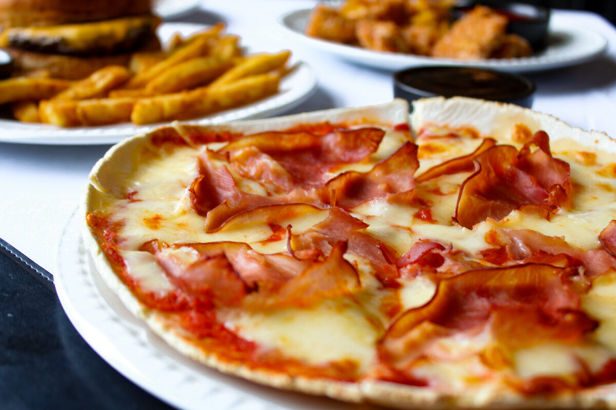 Kids ham and cheese pizza on a gluten free base